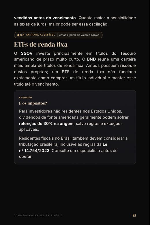 Página com quadro comparativo de investimentos em dólar