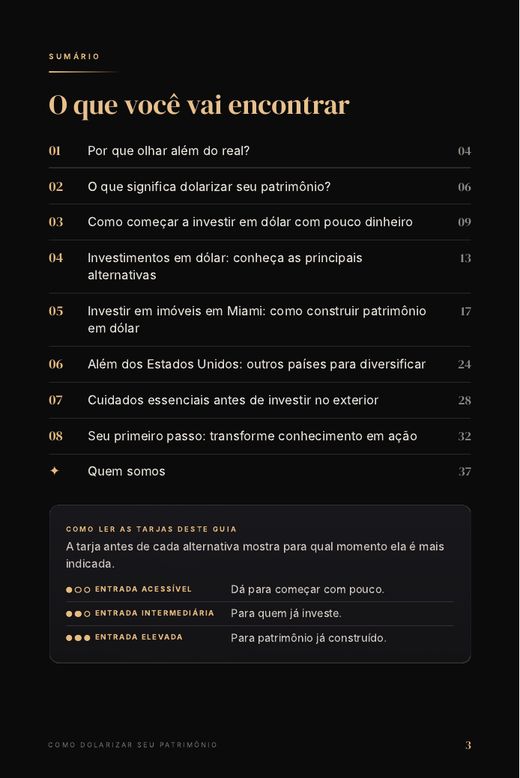 Página do sumário com a legenda das tarjas de nível de entrada
